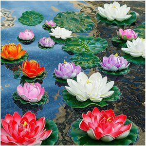 Artificial Lily Pads for Pond, 11in & 6in Artificial Flowers Floating Foam Lotus